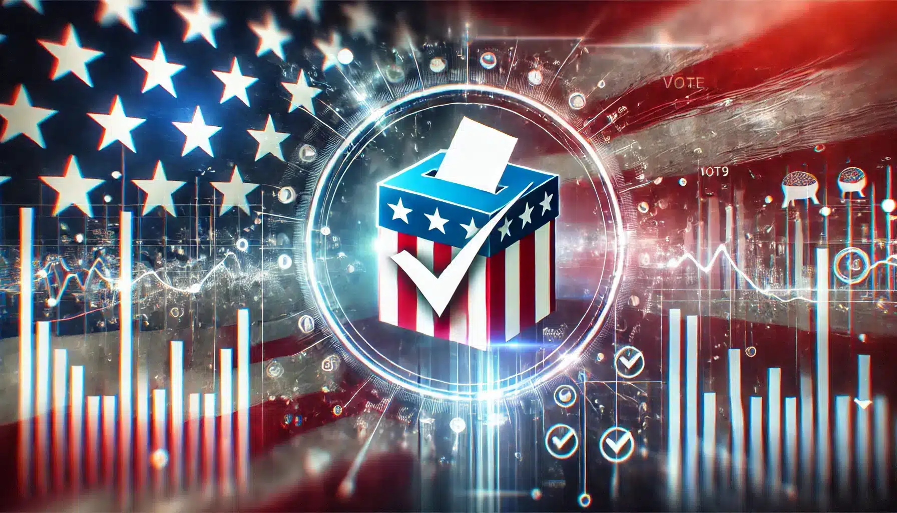 general election theme with symbols of voting and democracy. Show elements like a ballot box stylized check marks and abstr