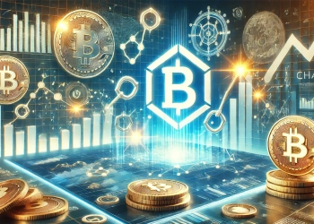 Chainlink is rise in the cryptocurrency market. The composition features the Chain