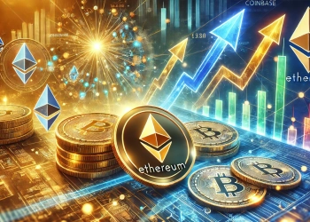 Ethereum ETH transfers and financial markets. The design features Ethereum coins prominently with dynam