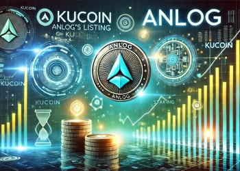 KuCoin is listing of Analog ANLOG token. The image features the ANLOG and KuCoin logos prominently