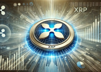 Ripple featuring a large glowing XRP coin at the center with dynamic ripples spreading outward in a futuristic