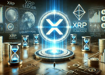 XRP Ledger and AMMClawback update. The image showcases a glowing XRP logo at the center surrounded b