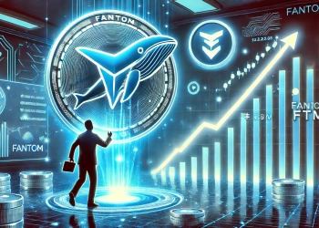 Fantom FTM cryptocurrency surging in value. The image showcases a glowing Fantom logo with