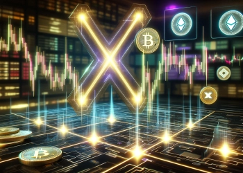 Golden Cross pattern in the crypto market. The image features glowing trend lines showing a short term mov