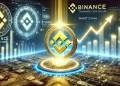 Binance Smart Chain BSC surpassing Solana in transaction volume. The image features a glowing Binance