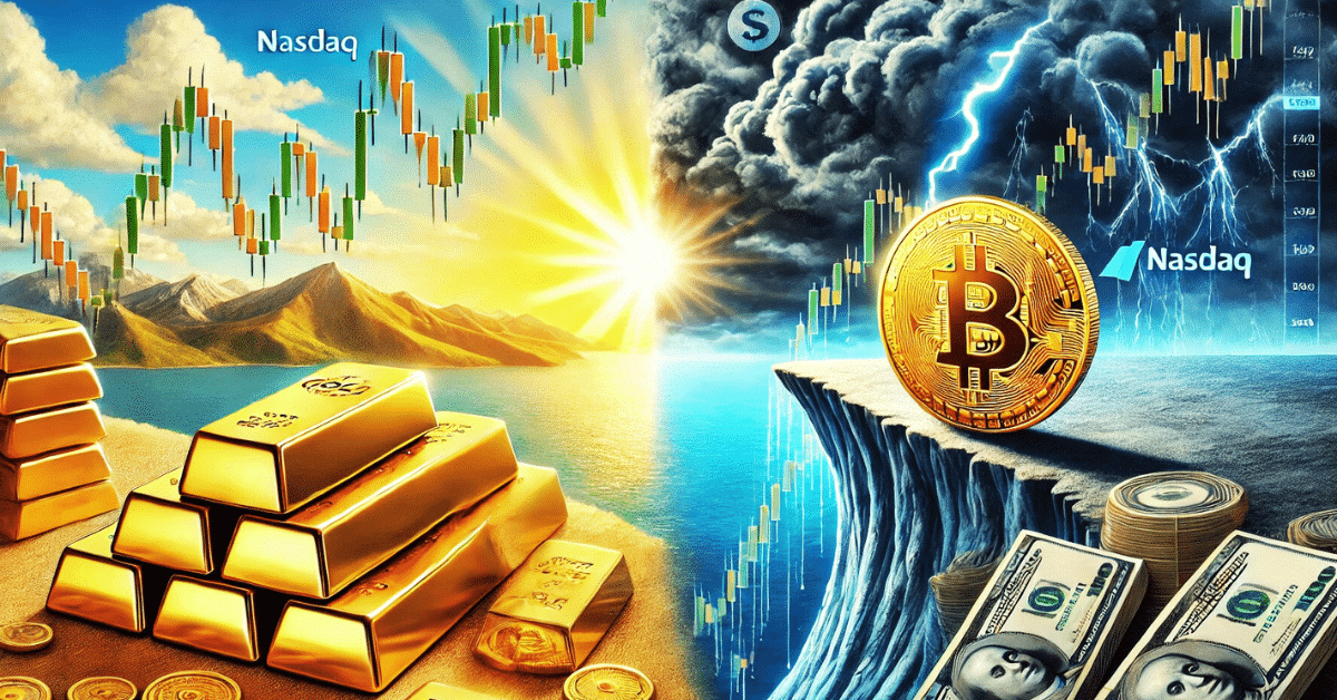 NASDAQ divergence of BItcoin and gold 