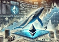 Ethereum ETH with whale accumulation and ETF outflows. A digital trading chart shows Ethereums price movemen