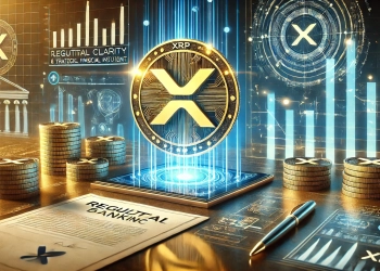 XRP as a key financial instrument. The image showcases XRP is logo alongside digital banking symbols with a hig