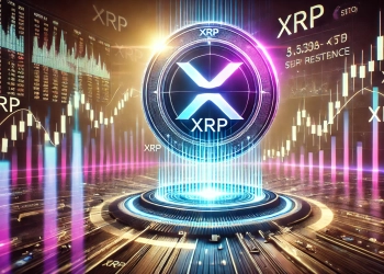 XRP is price movement. The image features the XRP logo stock market graphs and key support and resistance leve