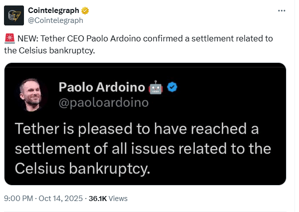 Tether legal dispute Ends
