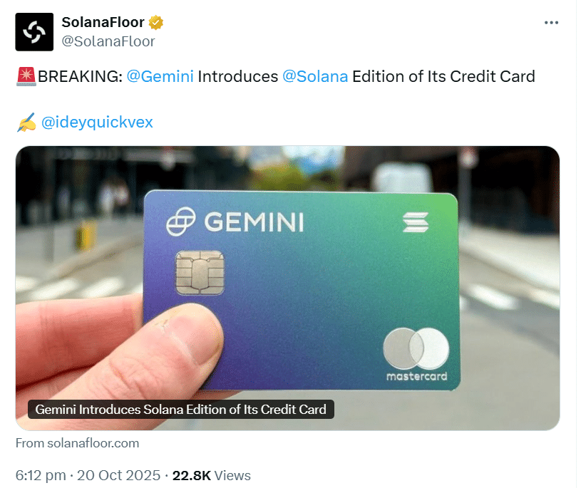 Gemini Solana Edition Credit Card
