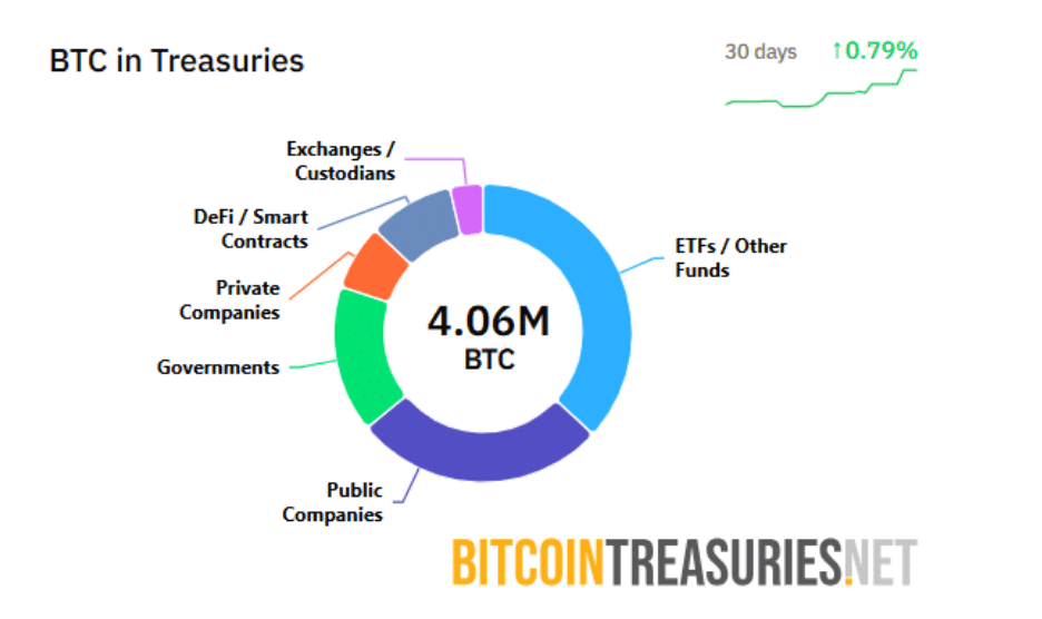 Bitcoin Treasuries Surge as Corporate Holdings Jump 260,000 BTC in Six Months