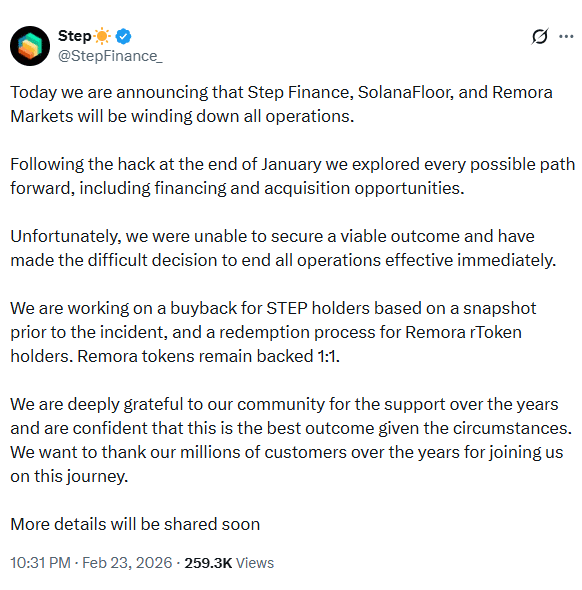 Step Finance Shutdown Sparks Buyback Plan for STEP Holders 6 Step Finance Shutdown