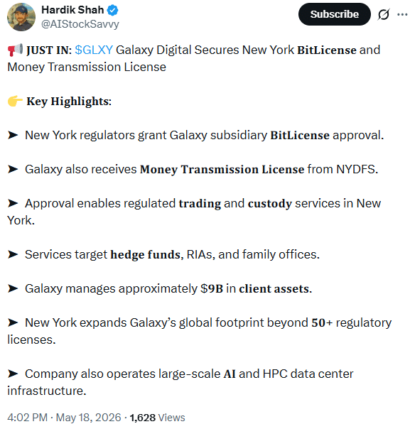 Galaxy Digital Secures New York BitLicense for Crypto Trading and Custody 6 Galaxy Digital
