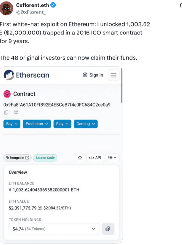 How White-Hat Researcher Helps Recover $2M From 2016 ICO Contract