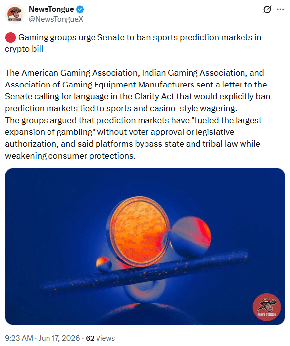 Prediction Markets Face Senate Pressure as Gaming Groups Push Sports Contract Ban 6 Prediction Markets