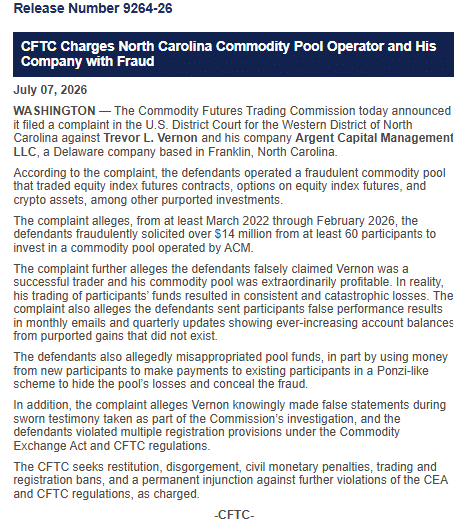 CFTC Crypto Fraud Lawsuit Targets $14.8M Argent Investor Pool Scheme 6 CFTC Crypto Fraud Lawsuit