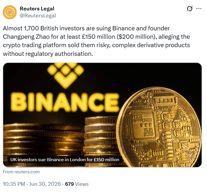 Binance UK Derivatives Lawsuit Targets Binance and CZ Over £150M Claim 6 Binance UK Derivatives Lawsuit