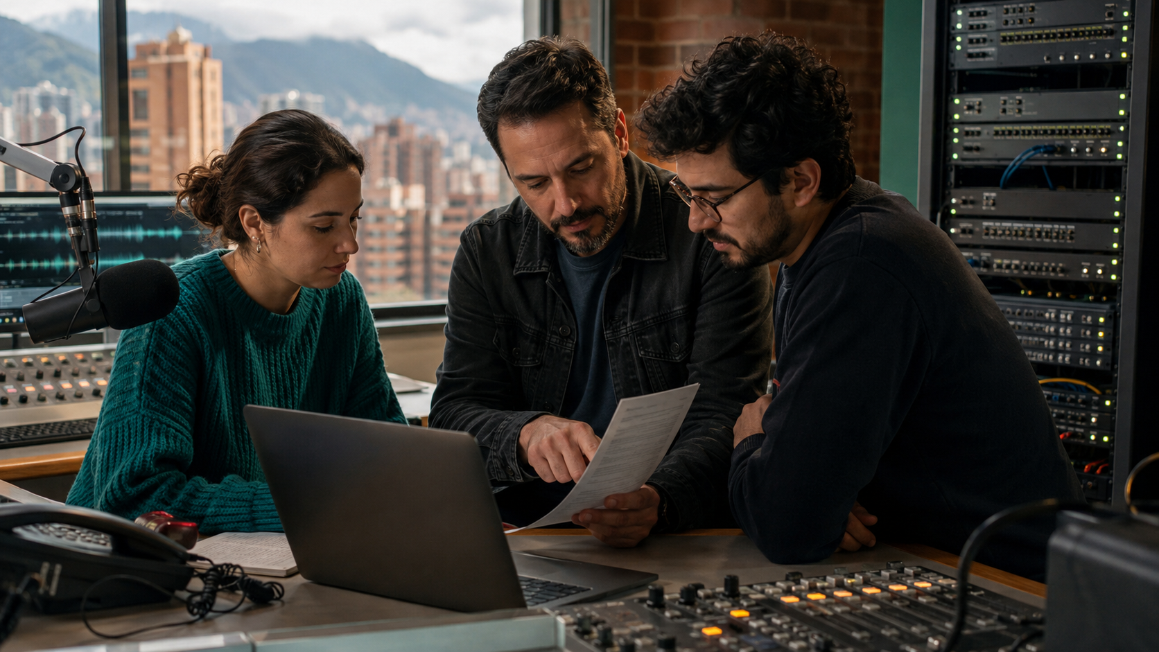 A newsroom team reviews a technical maintenance plan